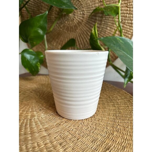 Small White Ribbed Ceramic Planter – 4” Tall - Picture 1 of 10